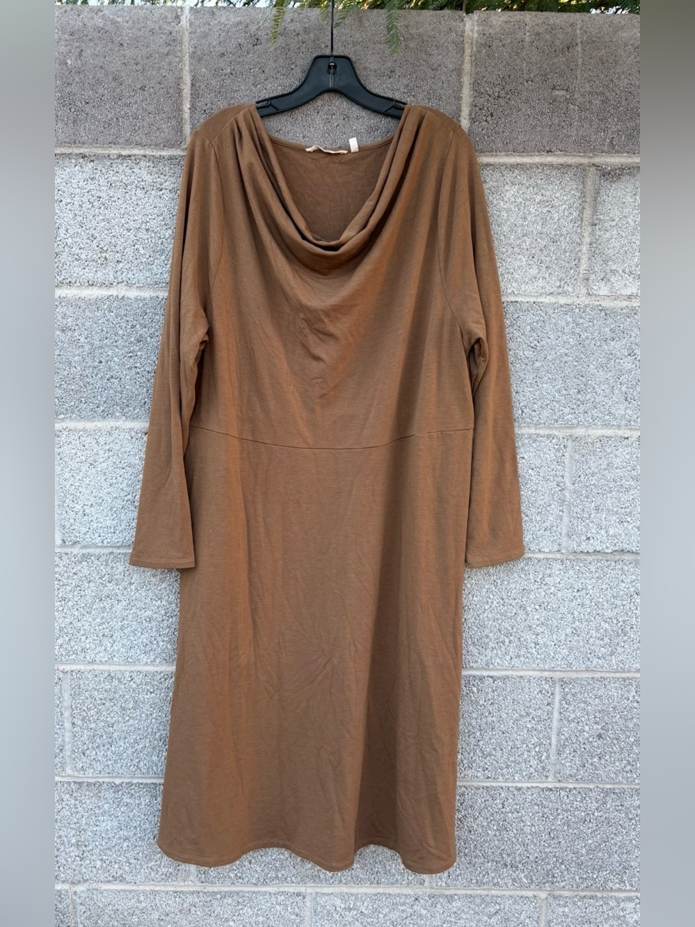Soft Surroundings Paula Cowl Neck Dress Midi Size 1x Cocoa Brown Missing Belt**